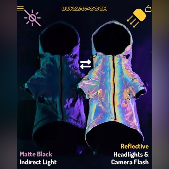 Lunar Pooch reflective dog hoodie - size 6 - iridescent reflective dog coat - Picture 14 of 14